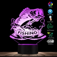 fishing bass fish 3d led night light fish with rod fishing club sleepy lamp fisherman bedroom decorative lighting table lamp