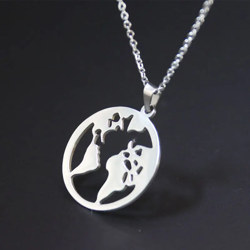 Ожерелье-чокер из нержавеющей стали с изображением глобуса и карты мира подвеска