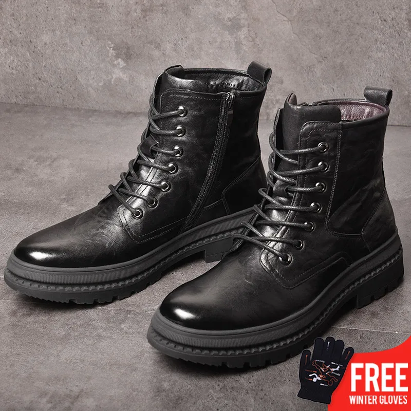 OSCO/зимние ботинки Martens из натуральной кожи Мужская обувь черные в байкерском