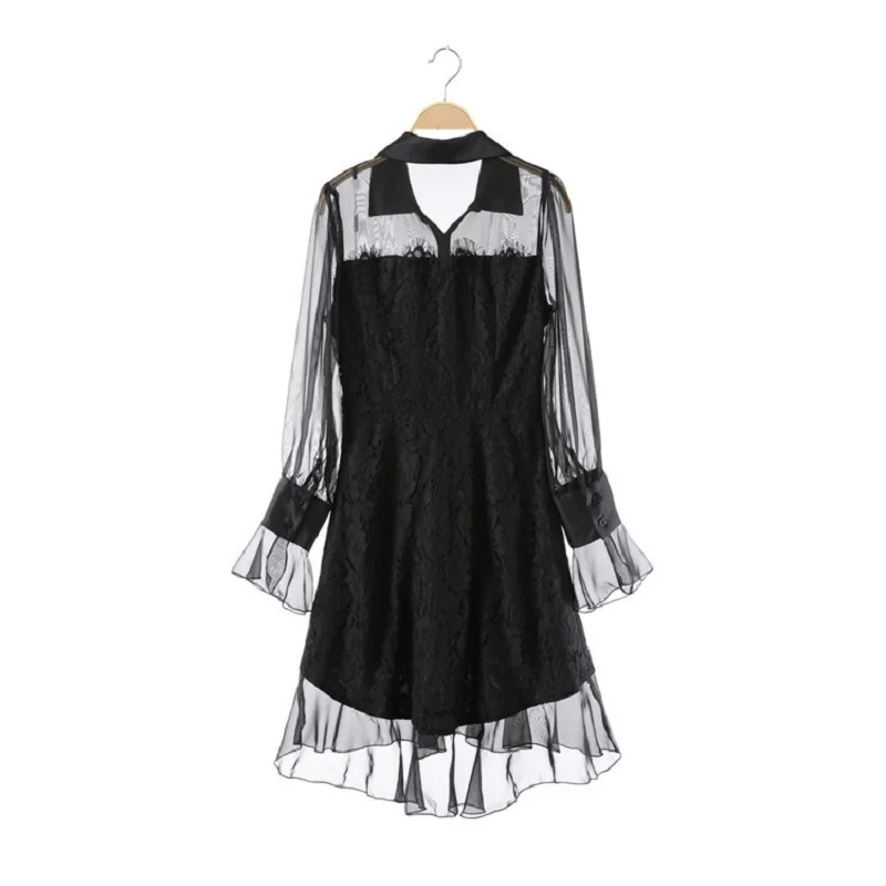 Женское прозрачное кружевное платье черное с длинным рукавом для рождественской