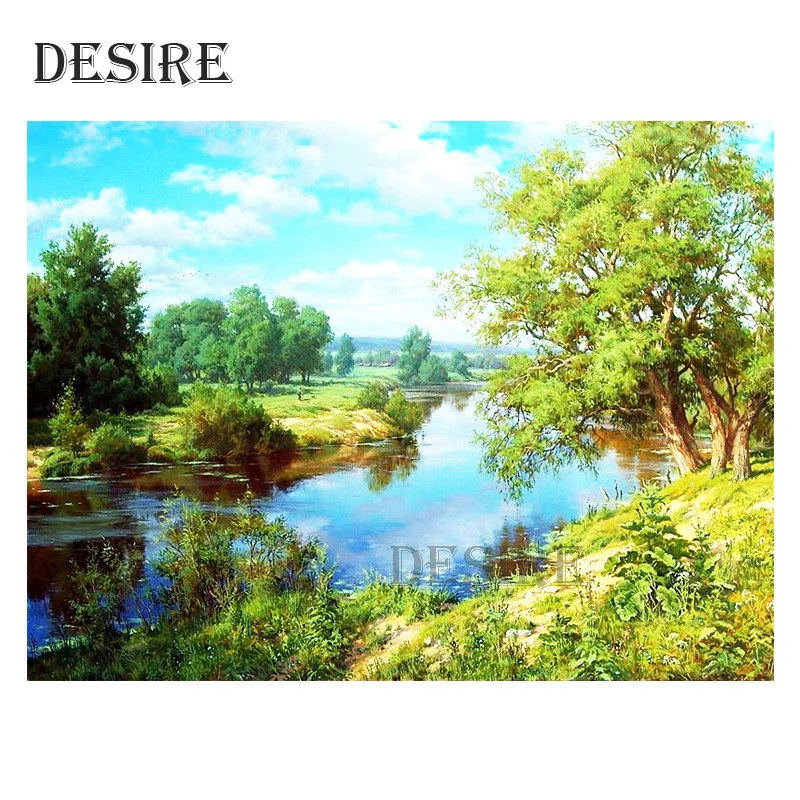 EASHRU алмазная живопись вышивка крестиком пейзаж озеро Лес дерево Круглая Мозаика