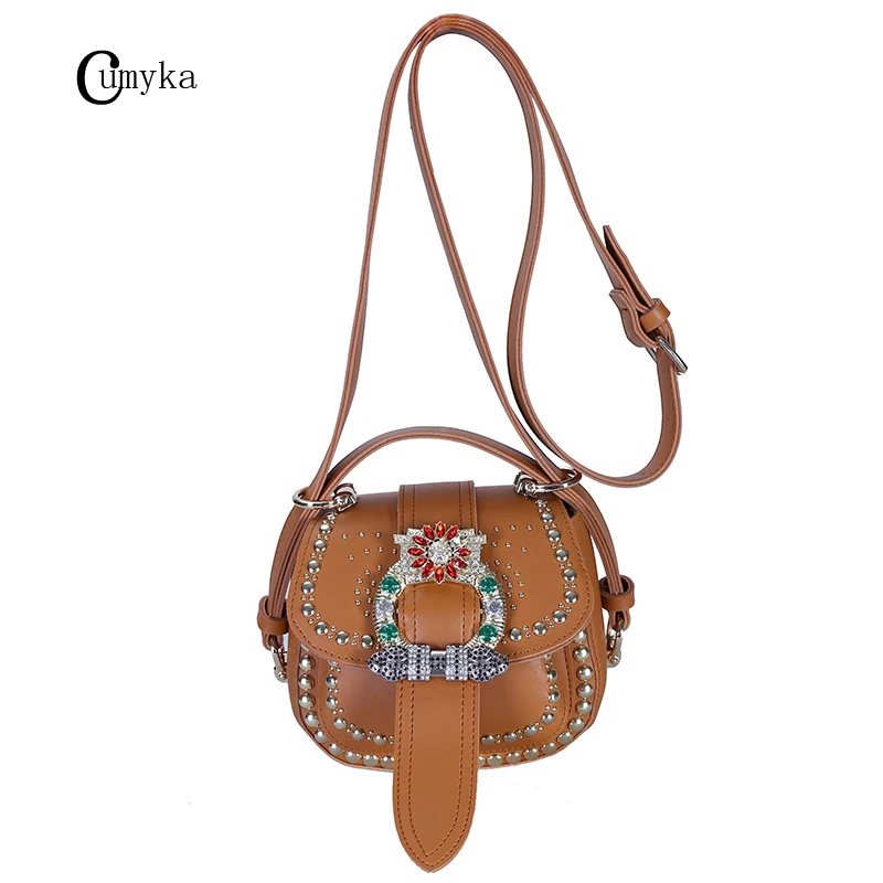 CUMYKA Новая модная седельная сумка с заклепками Дамская винтажная маленькая
