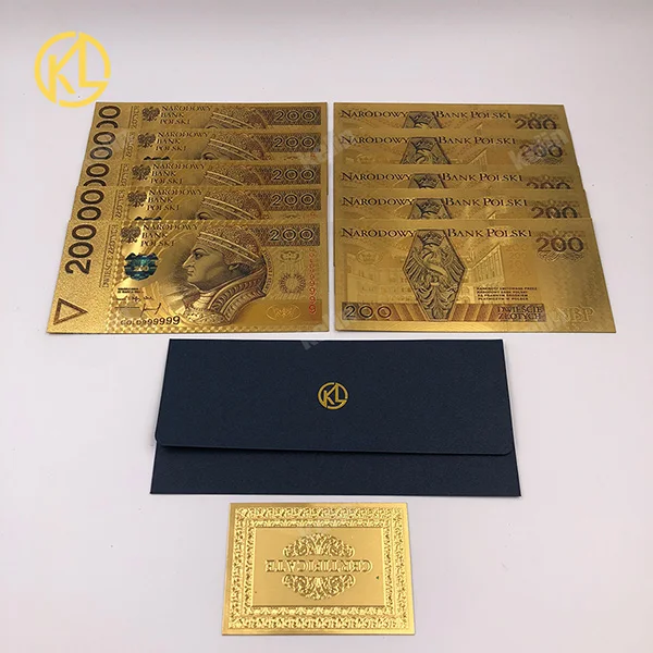 10 шт/партия 1994 Польша разработана 24K банкнота из золотой фольги 500 PLN для золота фольги банкноты золотого банкнота коллекции - Цвет: 200PLN