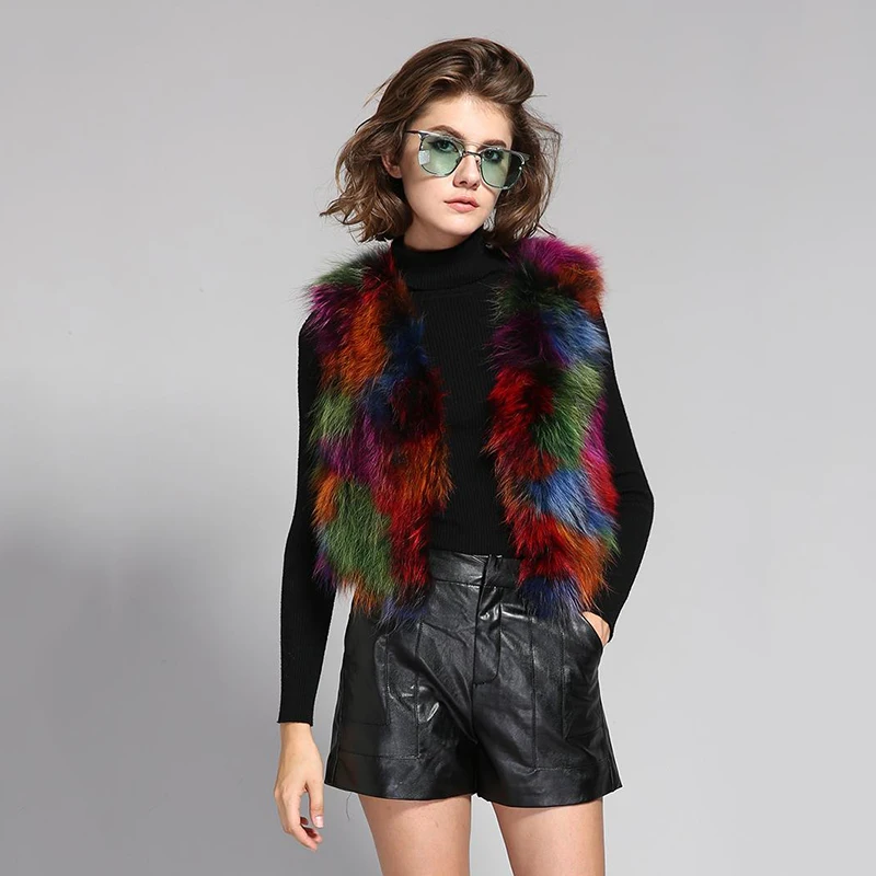 JAZZEVAR 2019 Новая жилетка женская модная уличная короткая из натурального меха енота