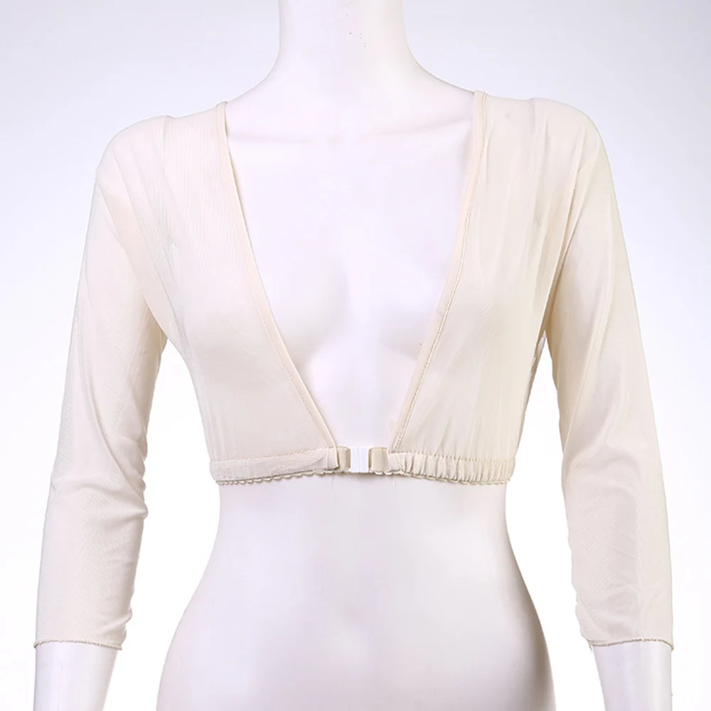 1pc skin Новая мода размера плюс бесшовные рука формирователь коротко стриженый пупка сетки кардиган Горячая 3/4 рукавом, на пуговицах, для девочек топ с точки зрения кардиган - Цвет: 1pc skin