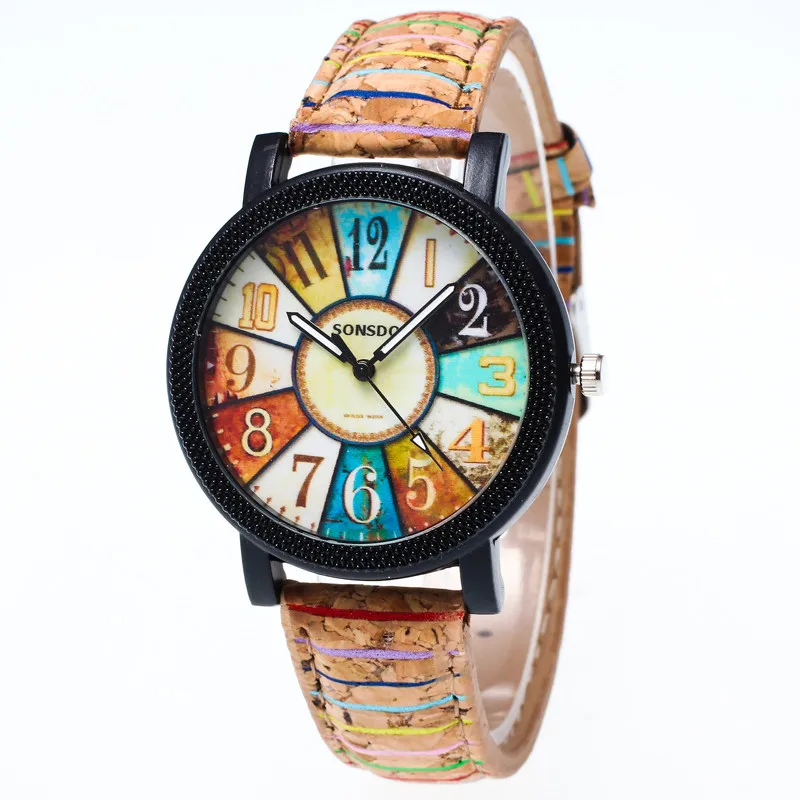 

Vintage reloj Harajuku Graffiti Pattern Watch Leather Band Analog Quartz Vogue Wrist Watches horloges vrouwen bayan kol saati *A