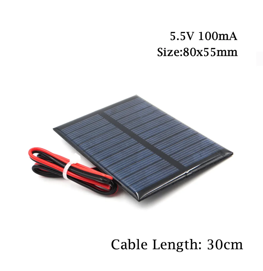 5,5 V Панели солнечные со светодиодной подсветкой из 30/100/200 см провода Мини Солнечная Системы "сделай сам" для Батарея сотовый телефон Зарядное устройство 0,44 W 0,55 W 0,6 W 0,88 W 1 Вт 1,6 игрушка - Цвет: 5.5V 100mA