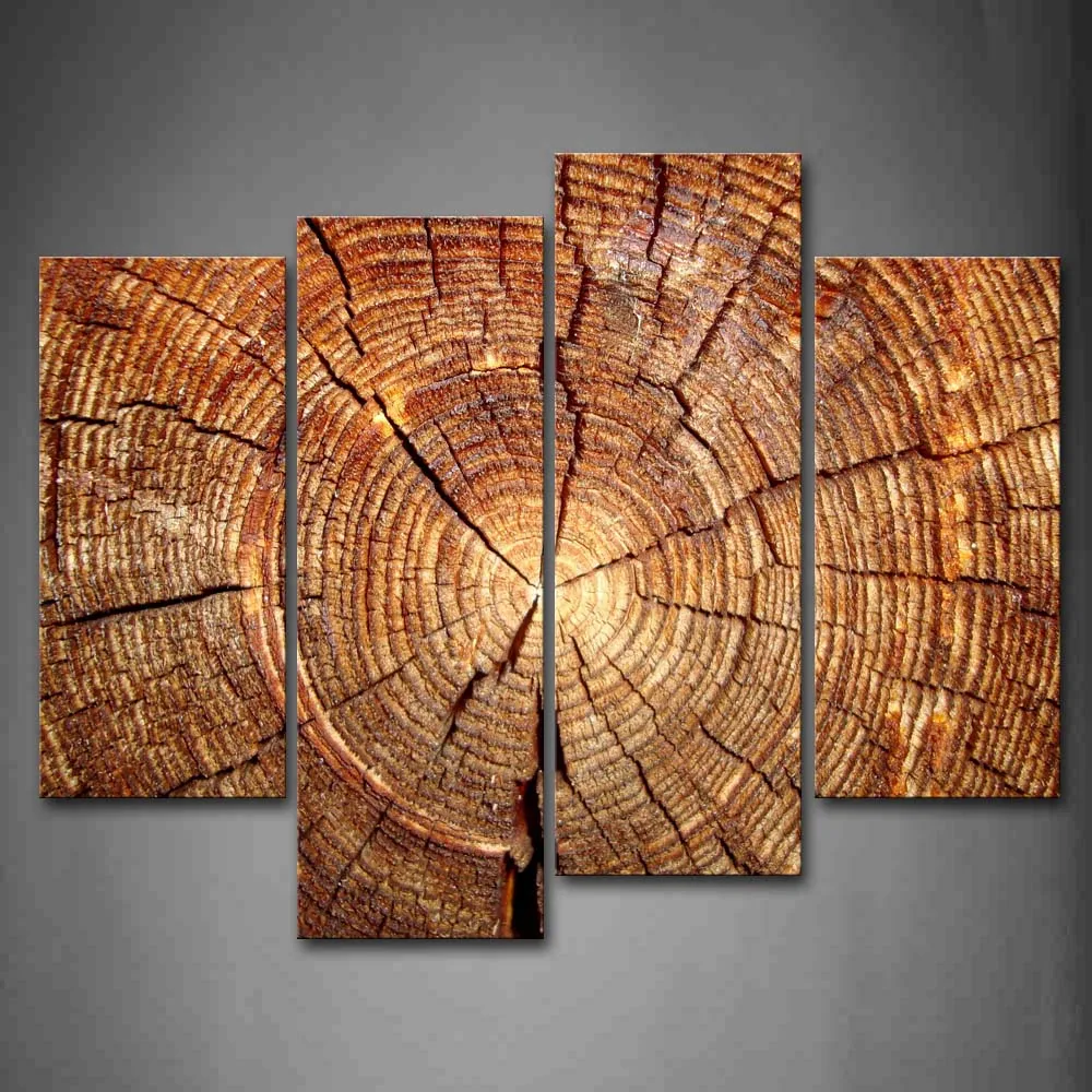 4 панели без рамки настенные художественные фотографии Дерево годовое кольцо