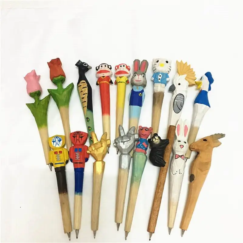 Handmade Animal carved wood pen Cute creative Flamingo Writing Pen Ball Point Wooden Novelty Gift School Stationary Ballpoint