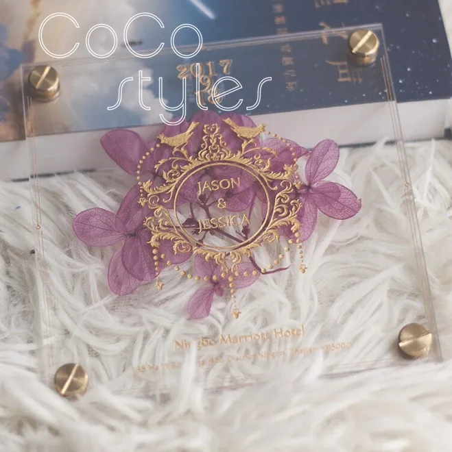 Cocostyles на заказ ясные акриловые вечные цветы свадебные пригласительные открытки