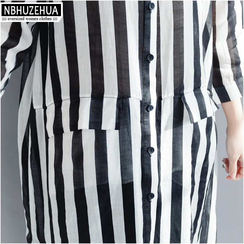 NBHUZEHUA A102 4XL 5XL Женские топы и блузки полосатая рубашка винтажные тонкие летние