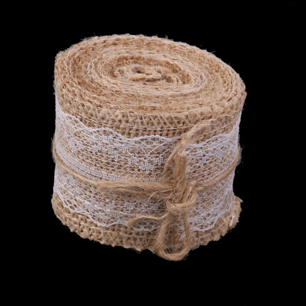 2 м DIY Craft Кружево ленты Вышивание Клейкие натурального джута Гессе ролл мешковины