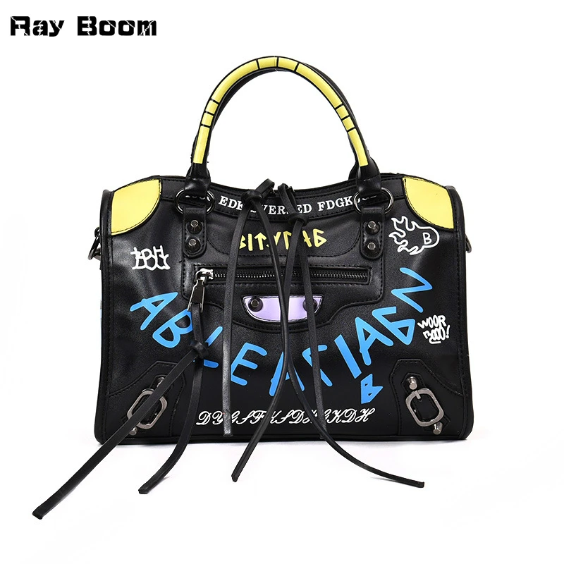 Ray Boom Brand Design Panelled Women Handbags Fashion Trend Graffiti Girl Shoulder Bags High Quality PU Leather Feminina | Багаж и сумки