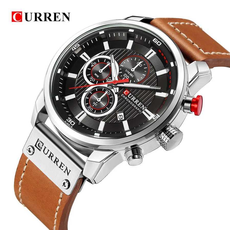 

CURREN Men's Quartz Analog Wrist Watch Chronograph Date Waterproof Leather Strap Fashion Watch for Men Business Male Wristwatch