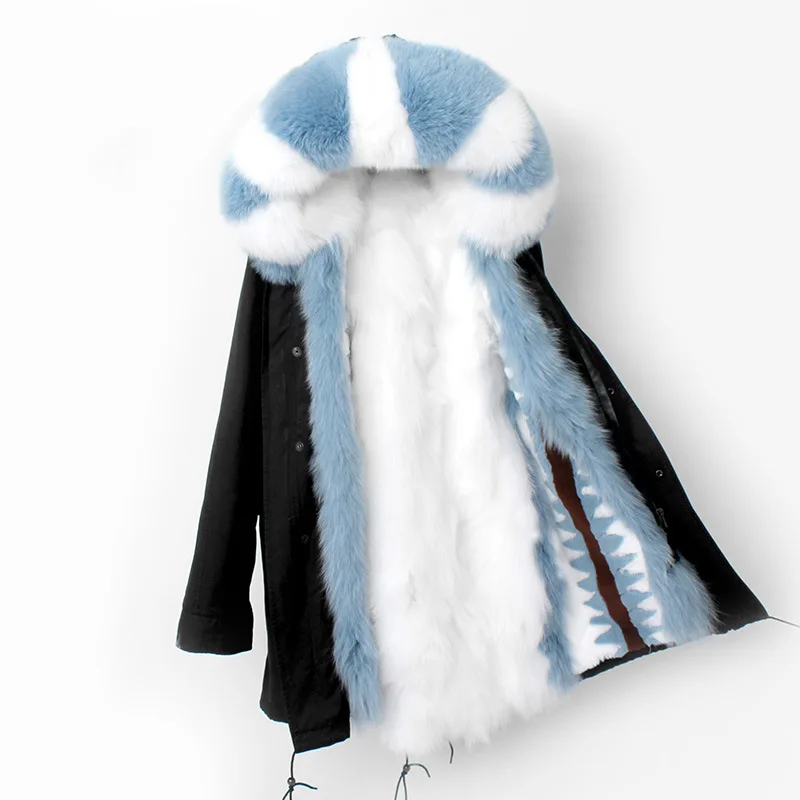 Europe New Women's Winter High Fashion Big Real Fox Fur Collar And Liner Thick Warm Long Jackets Female Plus Size Coats Parkas | Женская