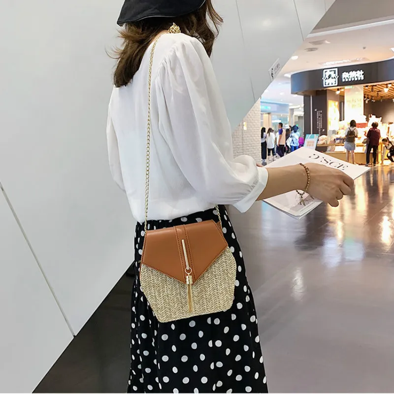 Сумки мессенджеры Boximiya стильная соломенная + Кожаная сумка женская летняя из