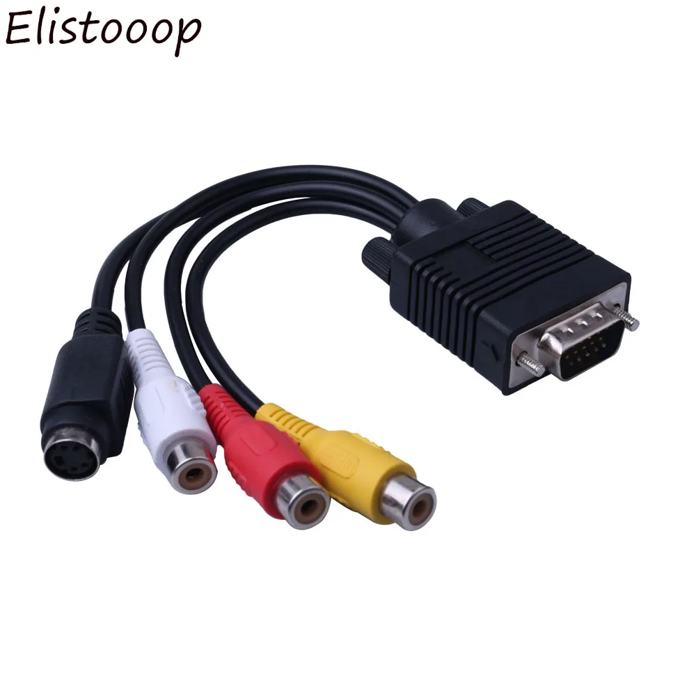 Elistooop VGA штекер на S видео 3 RCA разъем гнездо композитный AV ТВ выход адаптер