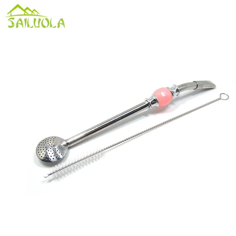 Pink Bead Высокое качество 304 нержавеющая сталь Bombilla соломинки Yerba mate Bombilla фильтр соломинка - Цвет: Pink Bead