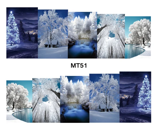 Переводная наклейка для ногтей MT51 с полным покрытием белый Снежный пейзаж водная