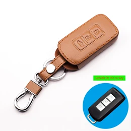 brown Аксессуары для автомобильных ключей, чехол для ключей Mitsubishi ASX RVR Outlander Lancer 10 Pajero Sport L200, умный автомобильный чехол для ключей starline a93 - Название цвета: brown