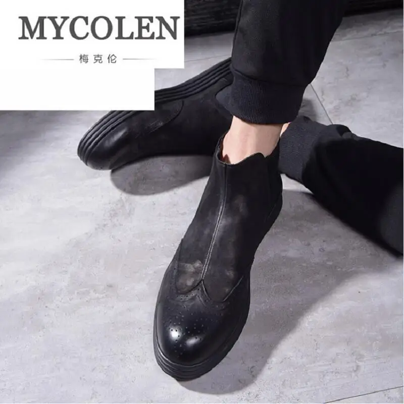 MYCOLEN/мужские ботинки челси из натуральной кожи в стиле ретро модная однотонная