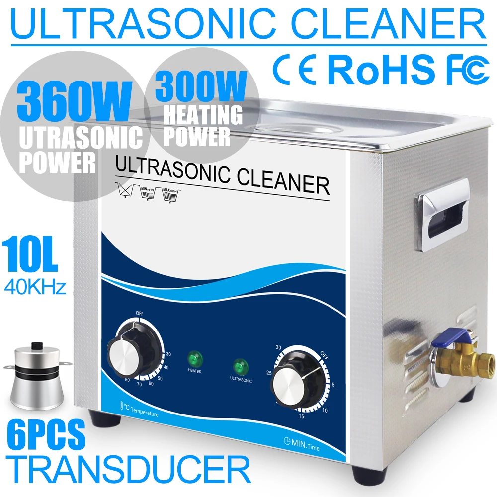 

360W 10L Ultrasonic Cleaner Stainless Steel 304 Bath Ultrasound Washer Remove Oil Stain Rust Wax Chains Hardware Dental Car Part