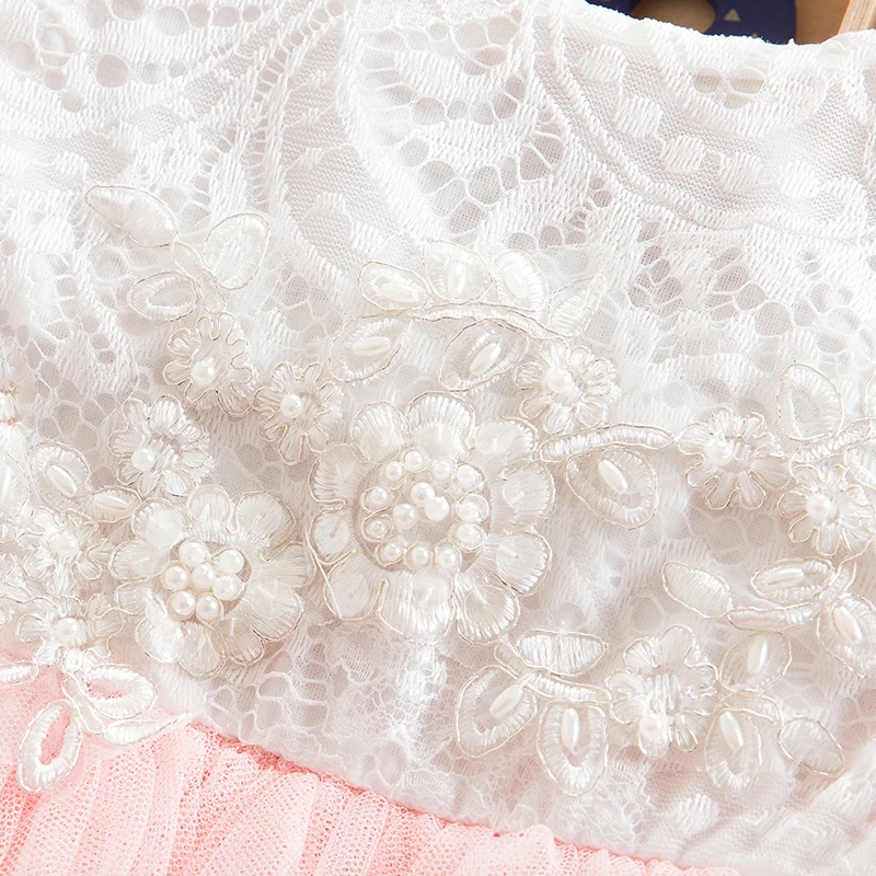 Летние платья для девочек Одежда белое праздничное платье принцессы с бисером