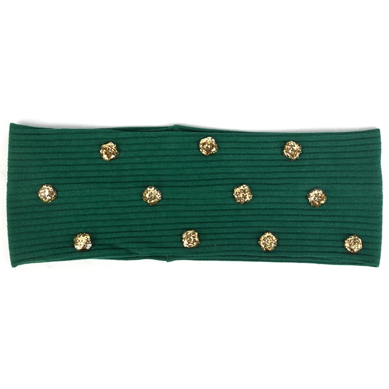 Green Gold Новая модная женская головная повязка, Повседневная смола, блестки для волос, аксессуары для девочек, Женская ребристая повязка для волос, ручная работа, хлопок, эластичная DZ758 - Цвет: Green Gold