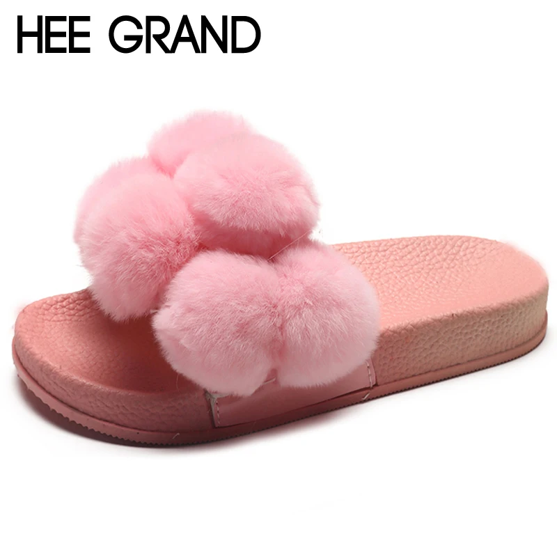 HEE GRAND Poms/меховые тапочки коллекция 2018 года летние милые шлепанцы Повседневная