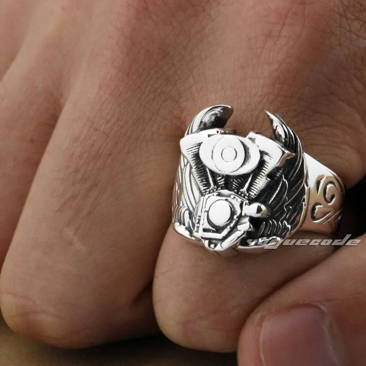 Панк модное кольцо в стиле локомотив Твердое Серебро 925 пробы крутое мужское