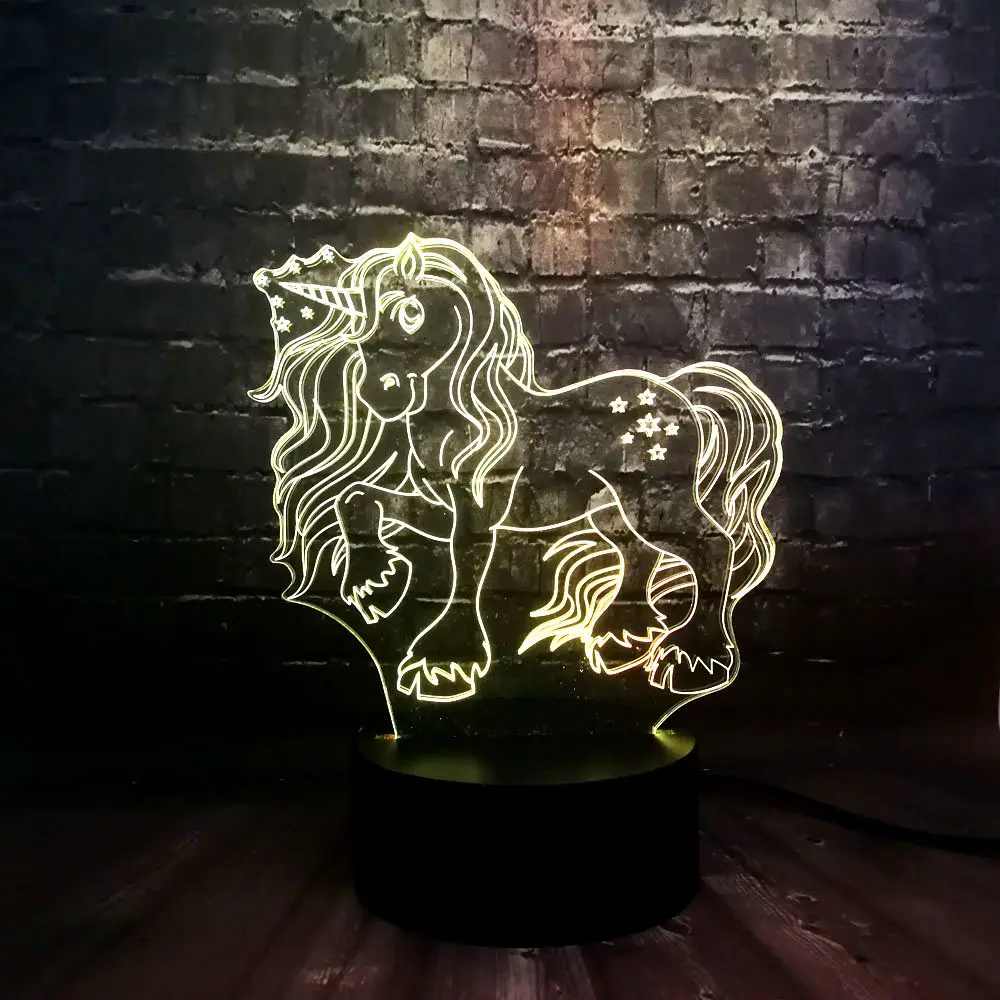 Новый 3D светильник для настроения Единорог 7 цветов зарядка USB мини Лава Декор
