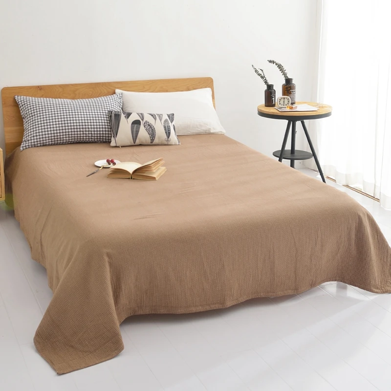 Одеяло из 100% хлопка голубое серое коричневое в клетку потертое дышащее очень