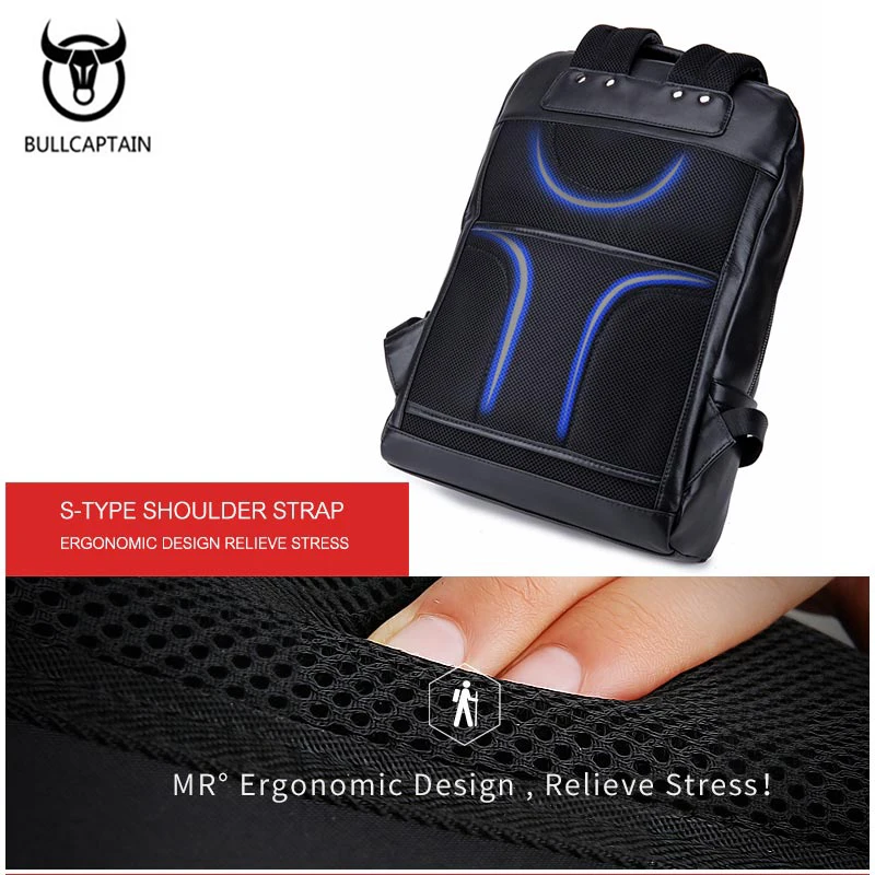 Black Men Fashion Laptop Backpacks Multifunctional Cow leather Backpack Zipper Capacity Male Travel Backpack for Unisex
