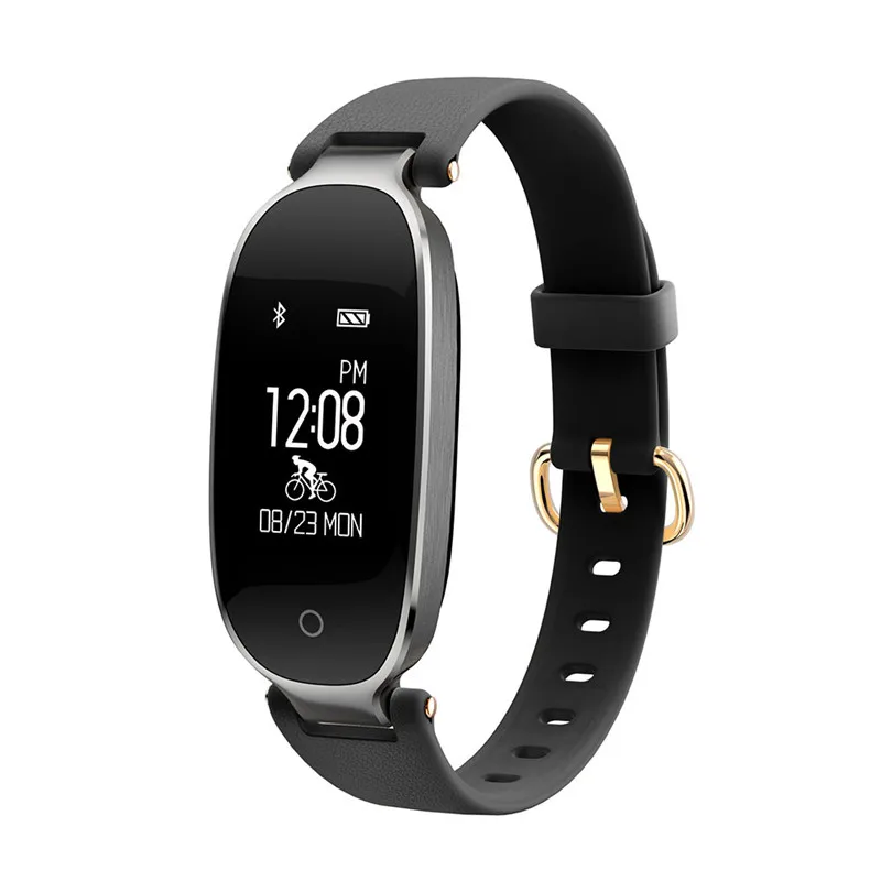 Black Maxinrytec Smartwrist S3 для модных женщин и девушек, умные часы IP67, водонепроницаемые, Bluetooth, умные часы, трекер сердечного ритма - Цвет: Black