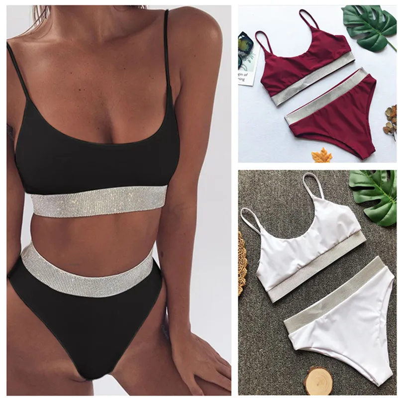 Купальник с высокой талией бикини Женский комплект купальник пуш-ап лямкой на