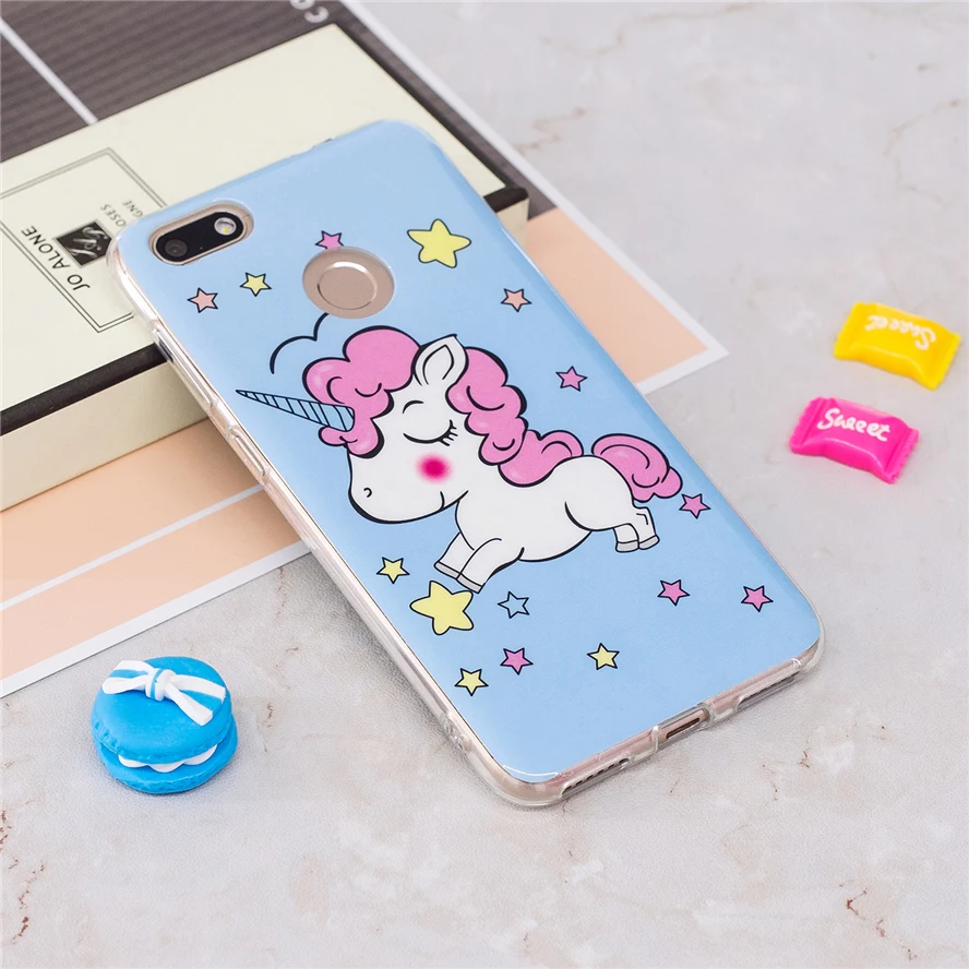 Для ETUI Huawei P9 lite Мини силиконовая световой аниме Единорог тонкий ТПУ Цветок задняя