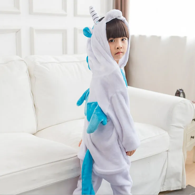 Blue Unicorn Зимний детский пижамный комплект с единорогом и капюшоном; пижамы с единорогом; Детские пижамы для мальчиков и девочек; одежда для сна; комбинезоны - Цвет: Blue Unicorn