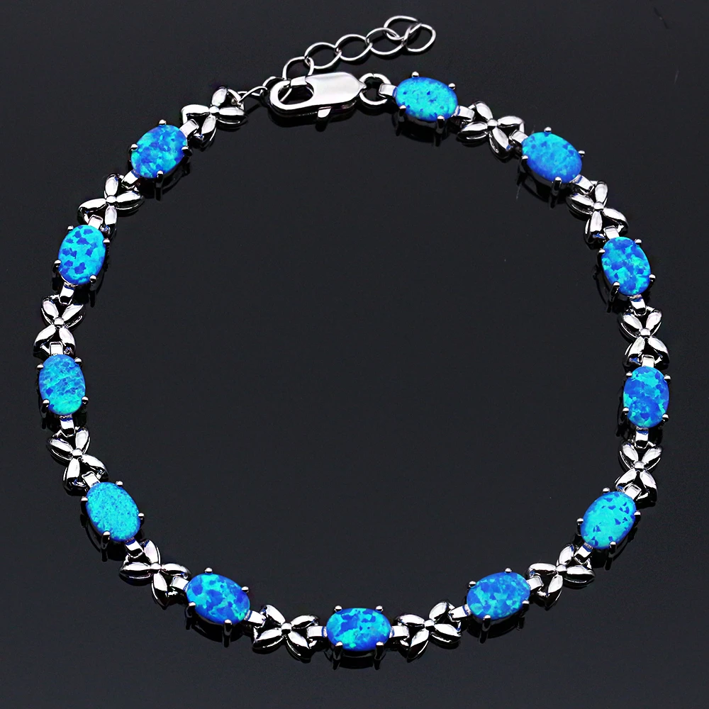 Женский серебряный браслет с овальным голубым огненным опалом|bracelets for|charm braceletcharm