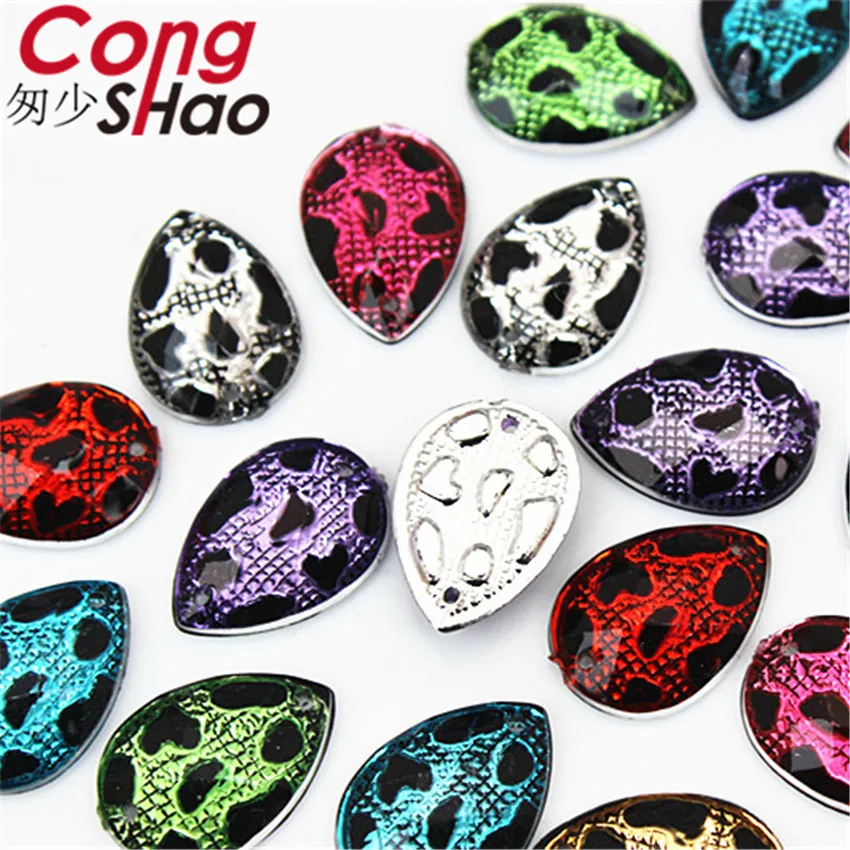 Cong Shao 100PCS 13*18mm Drop Stones And Crystals Acrylic Rhinestone Trim Flatback Sewing 2 Hole DIY Costume Craft Button CS195 | Дом и сад
