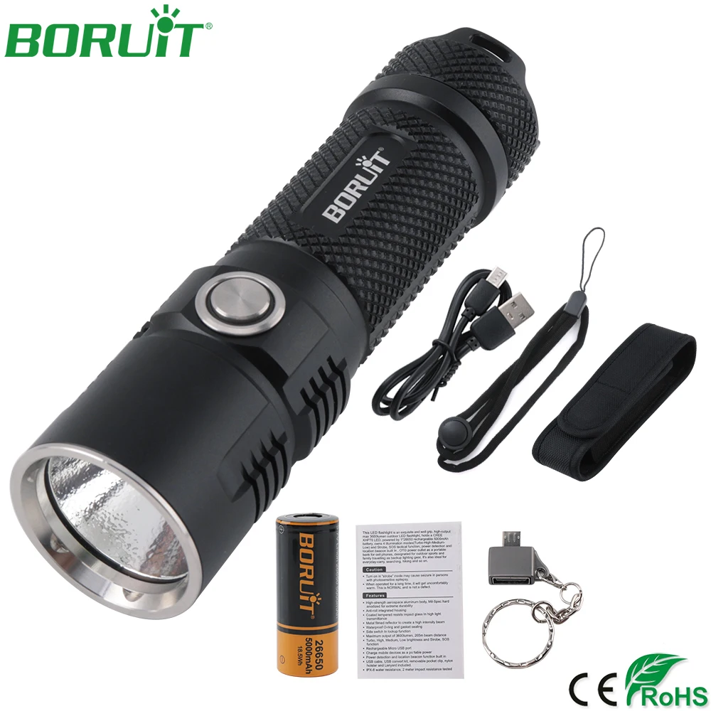 BORUiT сверхъяркий светодиодный фонарик XHP70.2 Светильник Ной тактический фонарь USB