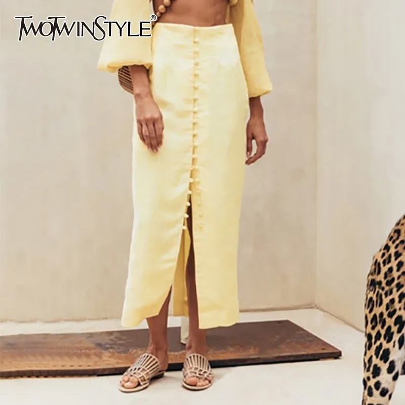 Женская юбка с разрезом TWOTWINSTYLE летняя Однотонная средней длины высокой талией и