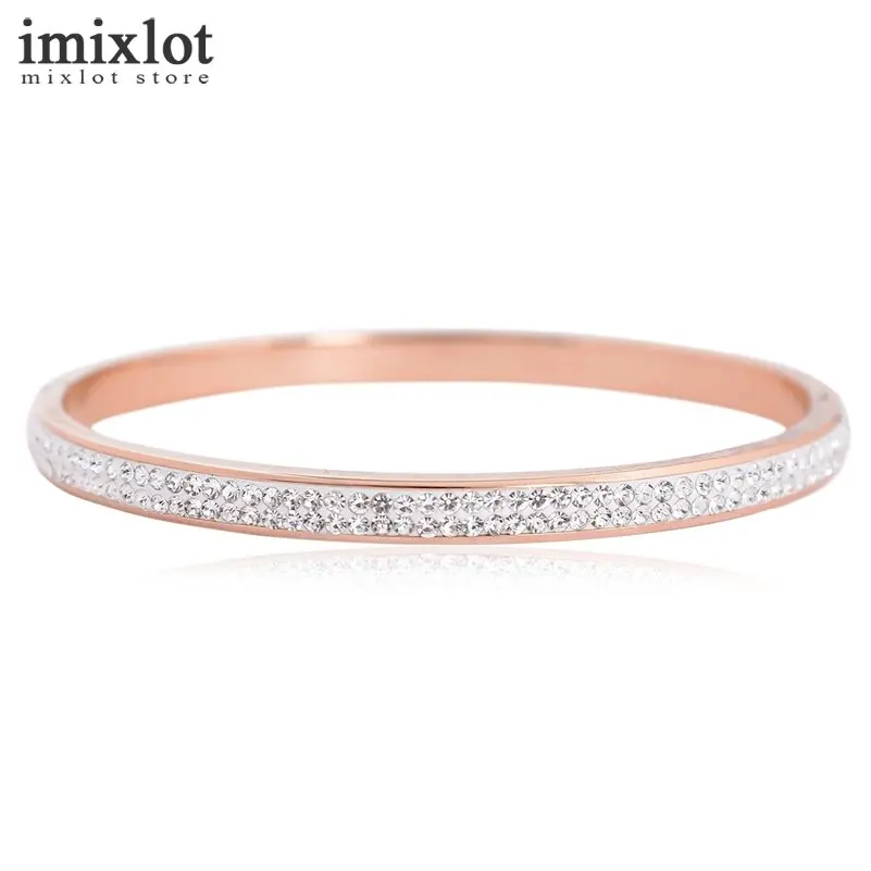 Imixlot 2 ряда Rhinestone Золото Цвет Нержавеющая сталь браслет манжеты любовь Жесткий