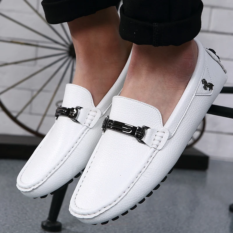 Мокасины мужские кожаные дышащие без застежки лоферы повседневная обувь с
