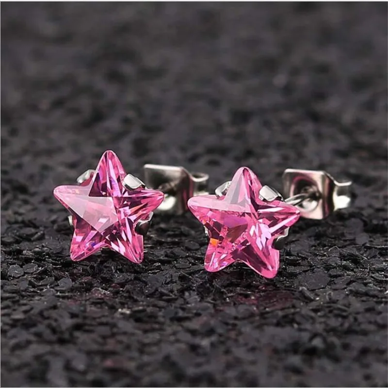 

PE069 Titanium Stud Earrings Brief AAA Zircon Star Design 316l Stainless Steel IP Plating No Fade Allergy Free