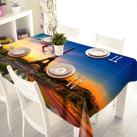 3d tablecloth sunset under the tower pattern polyester dustproof tablecloth home banquet outdoor decorative table cloth