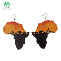 e207 vintage african power animal map wooden earrings for decoration