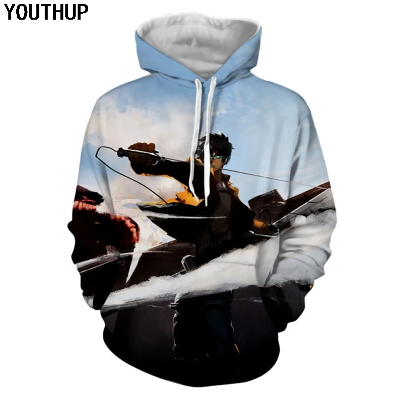 Мужская 3d Толстовка YOUTHUP Модный пуловер с капюшоном и принтом Атака Титанов