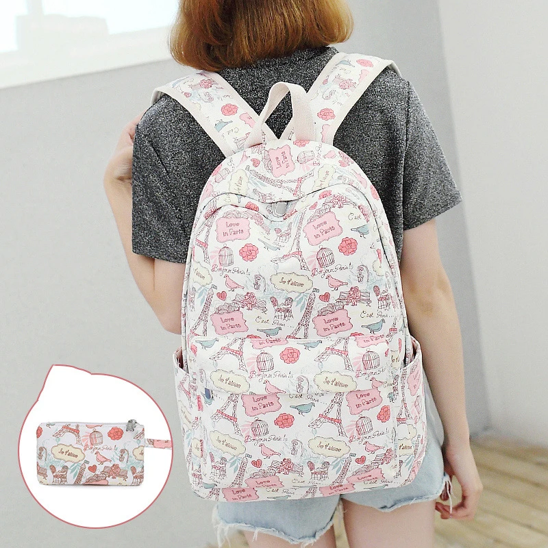 Холщовый Рюкзак для девочек 2 шт./компл. женские школьные рюкзаки школьная сумка