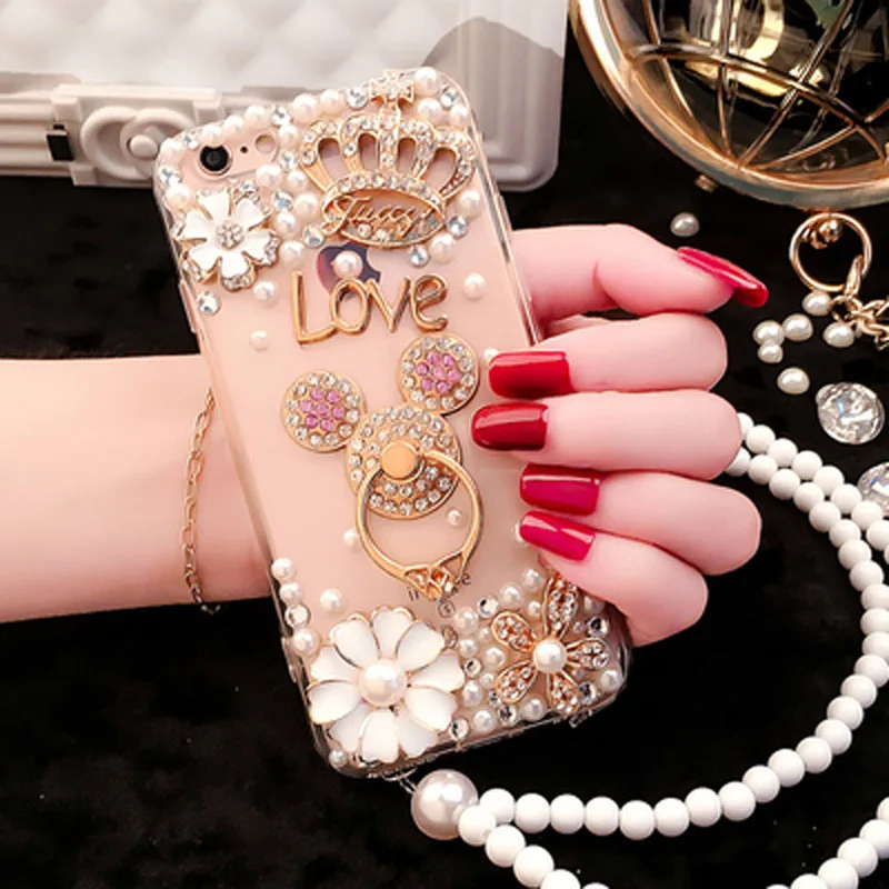 Роскошные девушка женщина С кристалалми и стразами случаях + Bling со чехол для