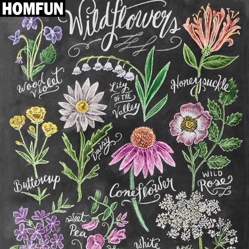 

HOMFUN Full Square/Round Drill 5D DIY Diamond Painting "Flower & Text" Embroidery Cross Stitch 5D Home Decor Gift A06253